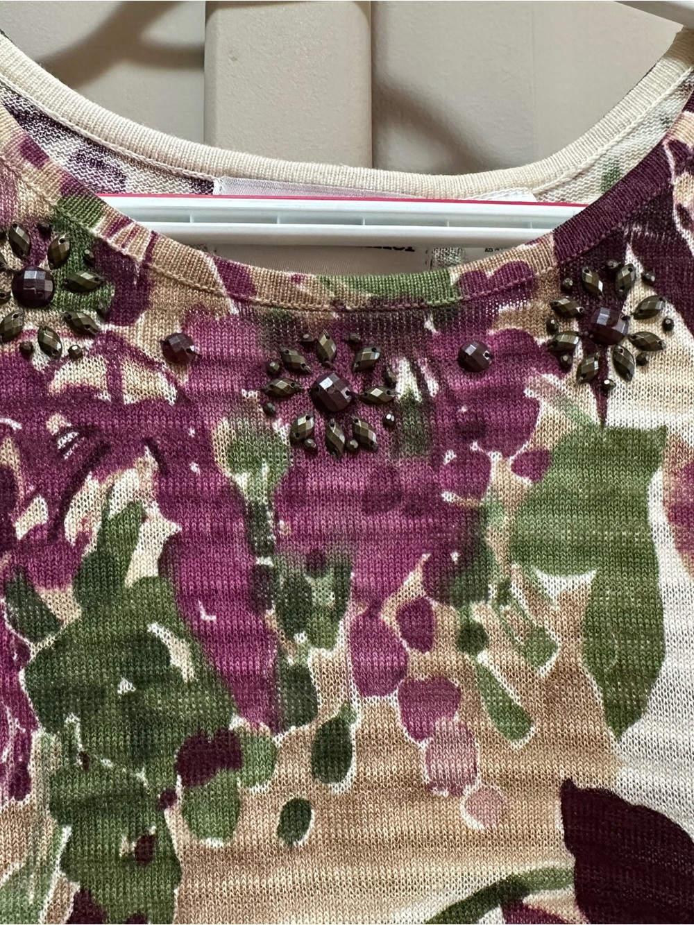 Alfred Dunner Cream Long Sleeve Tee with Purple Floral & Green Leaves - Picture 2 of 8